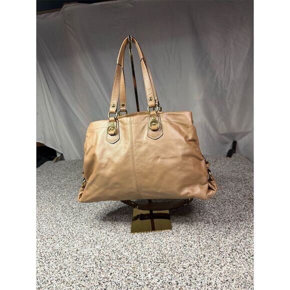 Coach Ashley Large Beige Leather Carryall Satchel Shoulder Bag - Picture 7 of 12